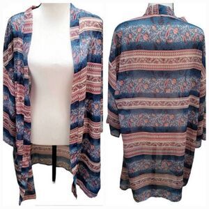 Wallflower Floral Sheer Coverup Cardigan Ruana Boho Size XL